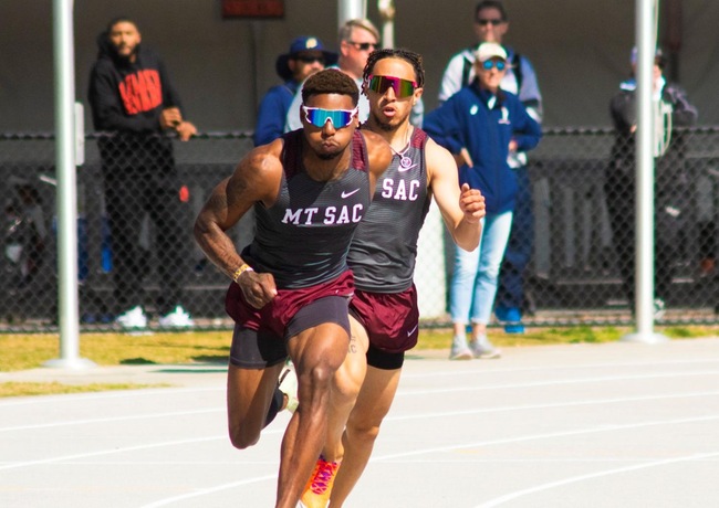 Mt. San Antonio relay team in action at a 2022 meet.