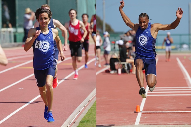 Cerritos College's Joshua Melendez (left) leads the state in two distance events (photo courtesy of Falcons Athletics).