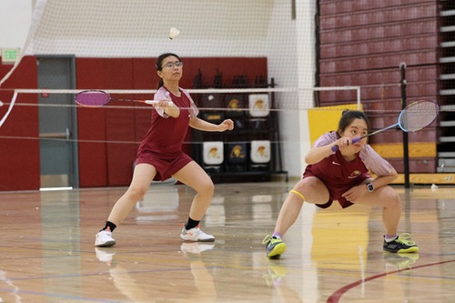 Janet Diec (left) and Anh Tran helped PCC win the SCC badminton championship (photo by Richard Quinton).