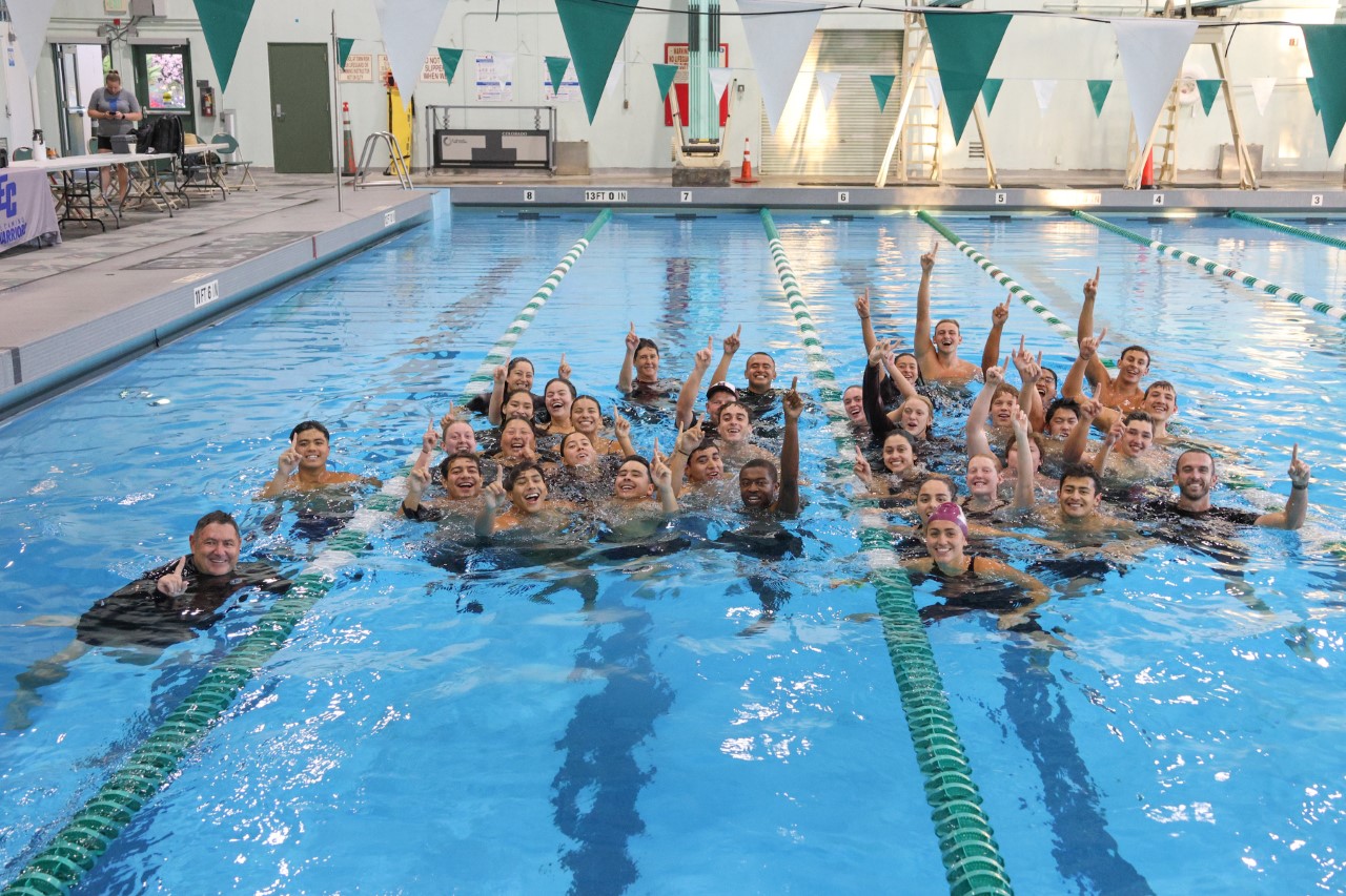 Mt. SAC's women's team (seen with the victorious men's team) wins the 2023 SCC Championships.
